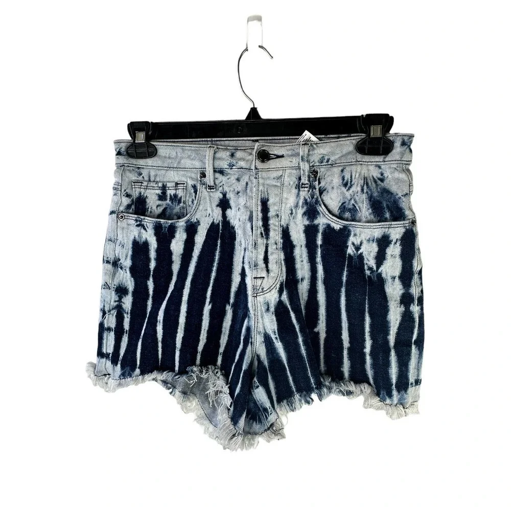 Good American The Bombshell Tie Dye High Rise Denim Cut-Off Shorts Size 4 / 27 - Picture 2 of 6